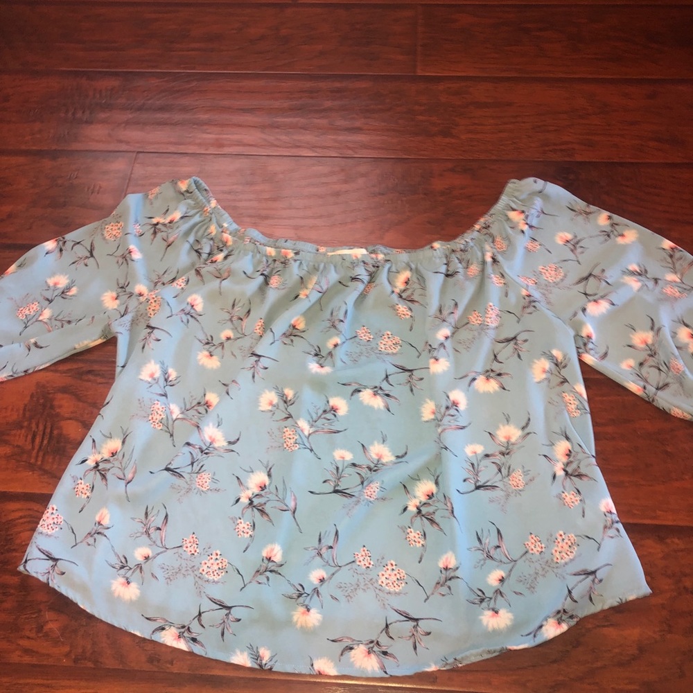 Blue floral off the shoulder top.